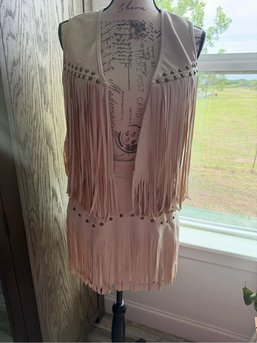 SHEIN Pink Fringe Studded Skirt Set